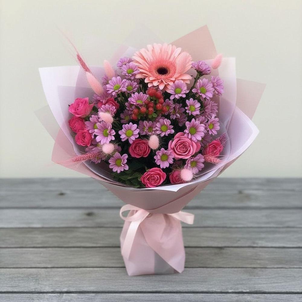 Букет цветов из: Розы, Герберы и Хризантемы в Вохринке